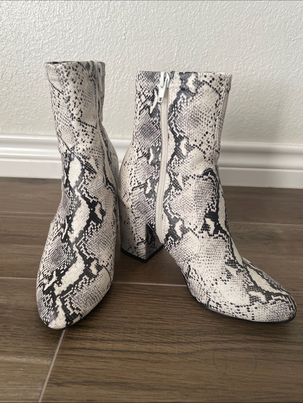 Snake Print Ankle Boots - Black & White